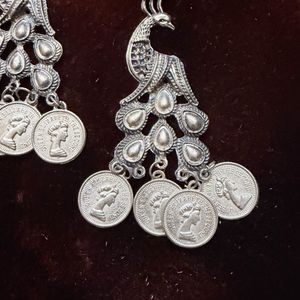 Peacock Coin Dangle Earrings