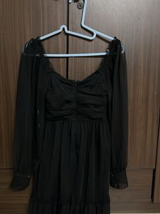 Chic Black Sheer Sleeve Dress