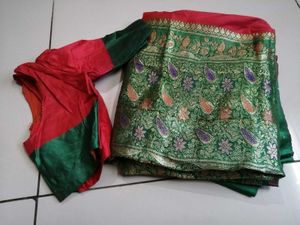 Elegant Pink Silk Saree with Green Border