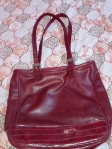 Chic Maroon Faux Leather Tote Bag