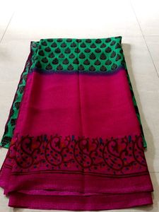 Vibrant Pink and Green Saree with Paisley Border