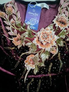 Elegant Velvet Embroidered Kurta