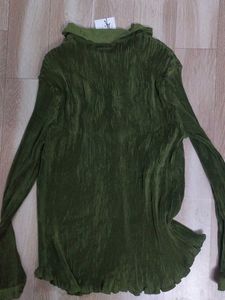 ZARA Green Pleated Long Sleeve Top