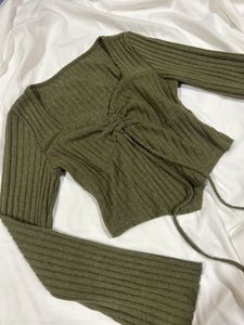 Y2k Ribbed Knit Tie Front Top