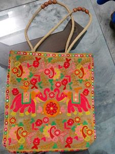 Embroidered Elephant Tote Bag