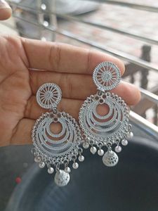 Designer Silver Jhumka Earrings