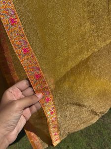 Yellow saree with Banarasi Border and blouse piece
