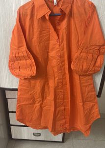 Vibrant Orange Button-Up Shirt
