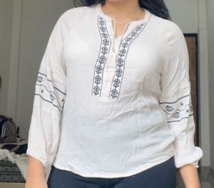 Boho Embroidered Cream Tunic Top