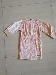Pink Velvet Dress with Embellished Sleeves