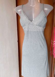 Grey Lace Trim Slip Dress