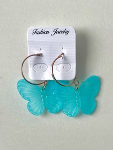 Blue Butterfly Hoop Earring