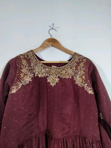 Coffee Brown front slit kurti dress(Women's)