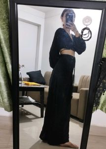 Boohoo Black Crop Top & Skirt Set