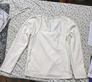 White Square Neck Long Sleeve Top