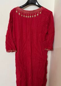 Crimson Red Straight Kurti with Delicate Golden Ne