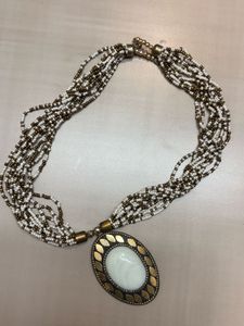 Boho Beaded Necklace with Oval Pendant