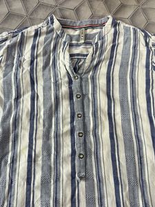 Lee Cooper Blue and White Striped Button-Up Top