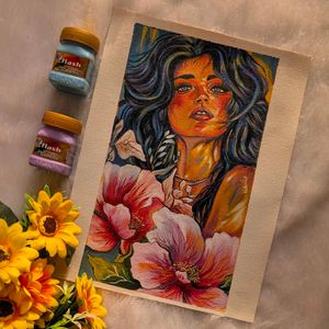 Vibrant Floral Portrait Painting
