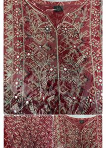 Embroidered red frock short Kurta  with combo of g
