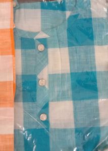 Checked Kurta Set - Orange, Blue &amp; green