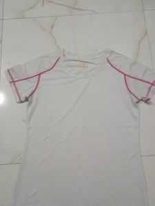 Women's White T-Shirt with Pink Accents