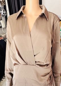 Satin Button-Up Shirt Dress