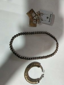 Bracelet, Necklace And Earrings Golden