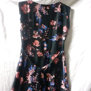 Black Floral Printed Front Slit Women Kurti Dress