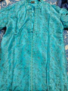 Turquoise Embroidery Mens Kurta