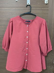 Stylish Pink Button-Up Puff Sleeve Top