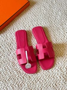 HERMES Pink Leather Slides