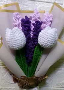 Crochet Tulip And Lavender Flower  Bouqu