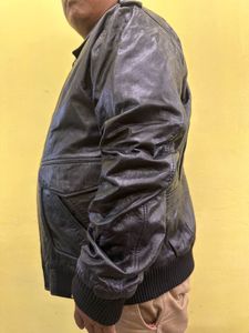 Classic Black Leather Bomber Jacket