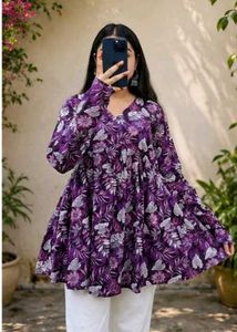 Beautiful Purple Floral Kurti-All Size