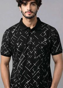 Men's Black Graphic 6xl Polo T-Shirt