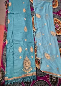 Embroidered Blue Salwar Suit Material