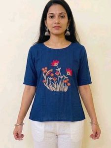 Embroidered Dark Blue Kurta
