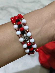 Vibrant Red crystal, white pearl Bracelet Set
