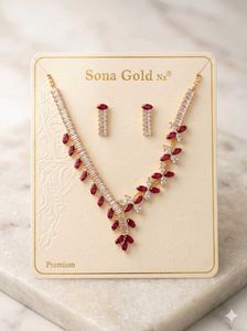 Elegant Ruby & Crystal Necklace Set