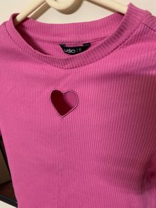 Pink Heart Cutout Ribbed Crop Top