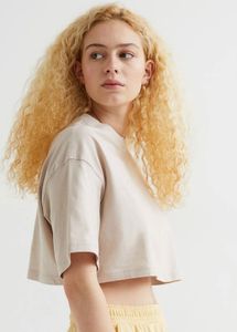 H&amp;m Cream Cropped T-Shirt