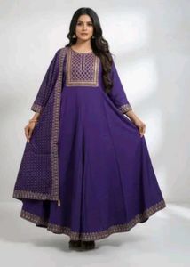 Elegant Purple Kurta Set with Pants &amp; Dupatta