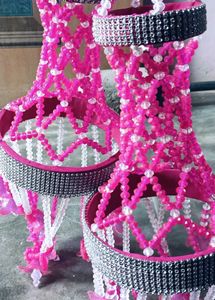 Set of 2 Pink Beaded Hanging Lanterns