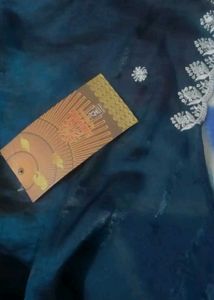 Embroidered Blue Silk Saree gift hampers