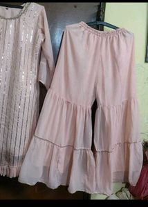 Sparkly Pink Kurta Set with Sharara Pants