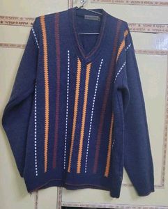 Men's Blue Striped V-Neck Sweater