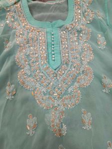Beautiful Lucknowi Turquoise Kurta with Gota work