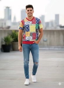 Patchwork V-Neck T-Shirt
