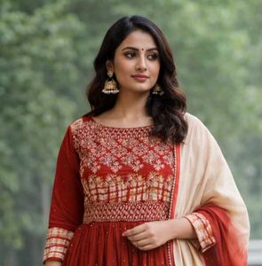 navratri Rust Kurta Set with Dupatta